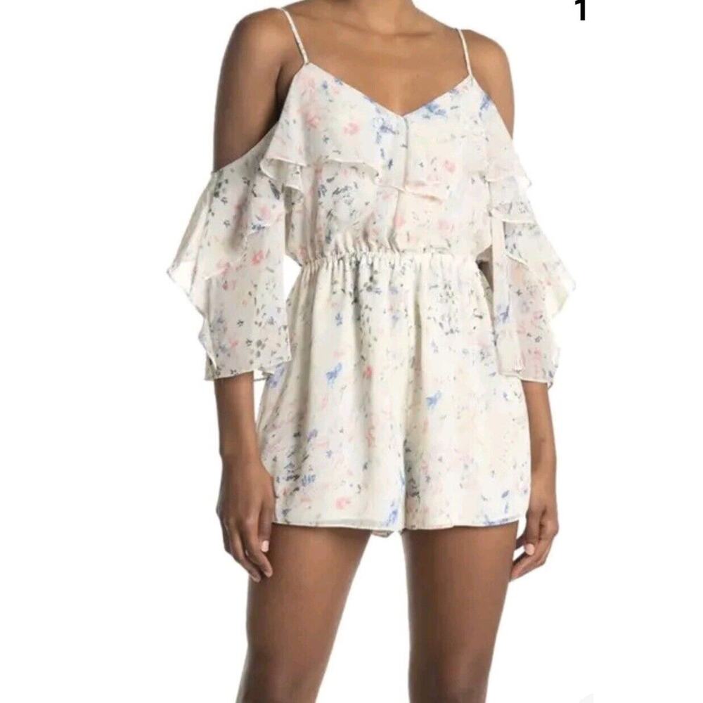 Allsaints Jasmine Juni Playsuit Romper Size 2 Chiffon Ivory‎ Floral Shorts